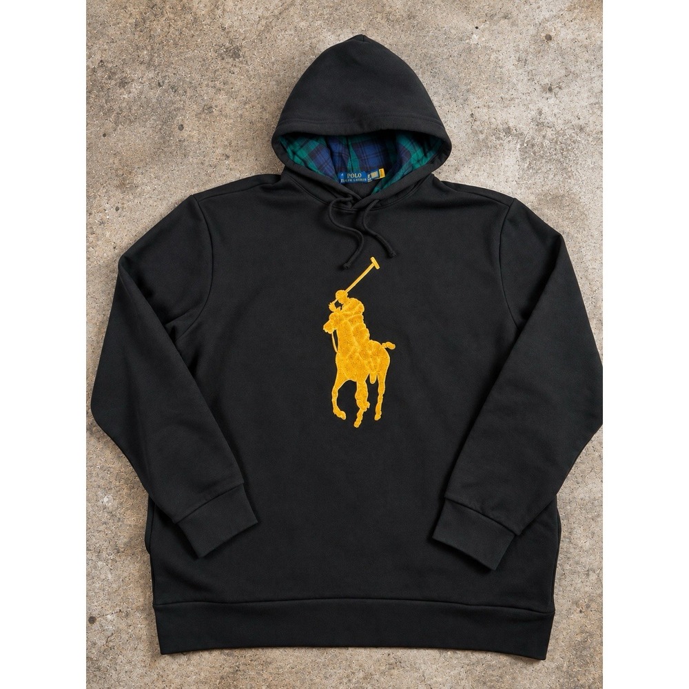 Polo Ralph Lauren RL Fleece Big Pony Hoodie Black Plaid 2XLT Big & Tall NWOT